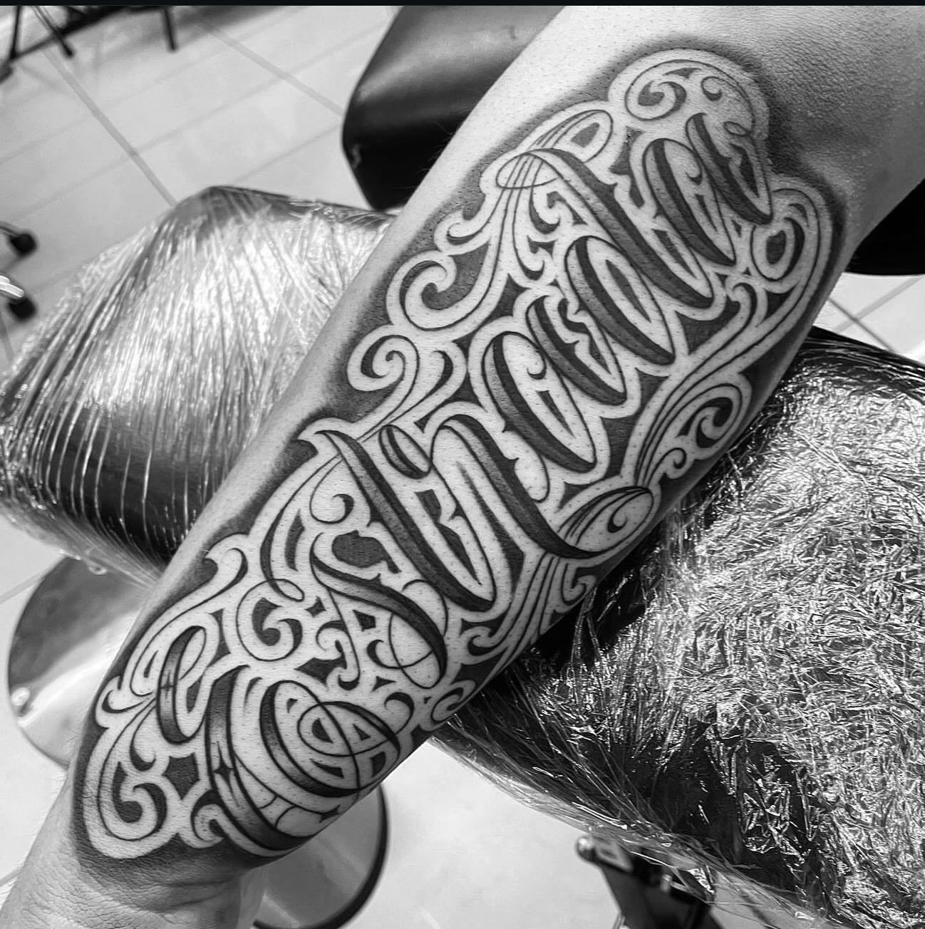 Tattoo by @twicetattoos β lettering_script, ornamental