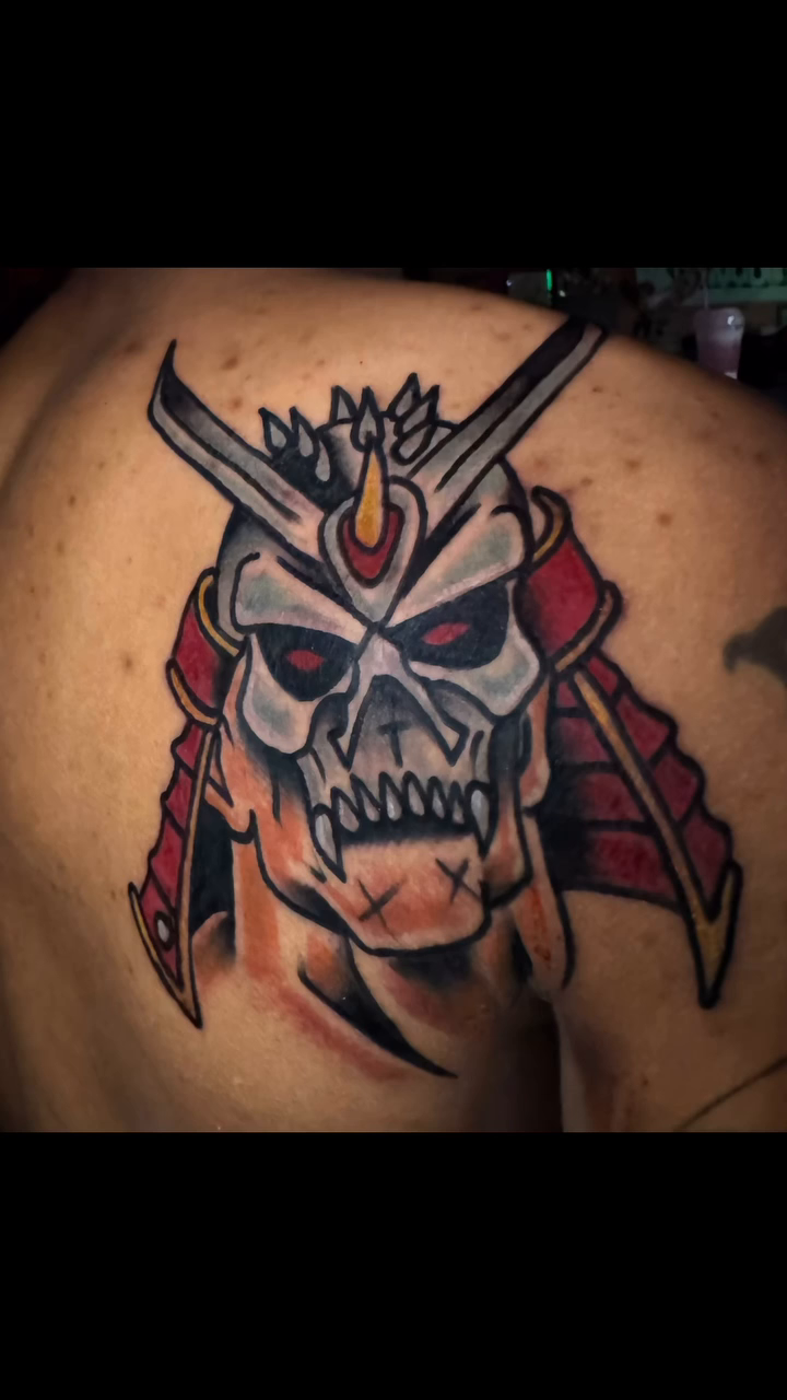 Samurai skull mask japanese irezumi tattoo by Artist Clayco rikky