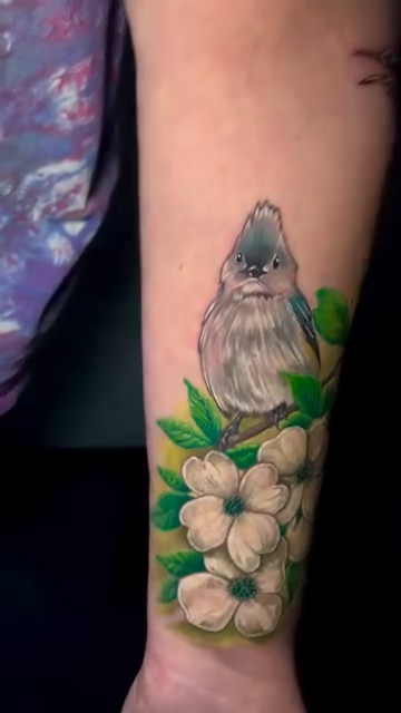 Birds and flowers realism tattoo by Timmy Ickes
