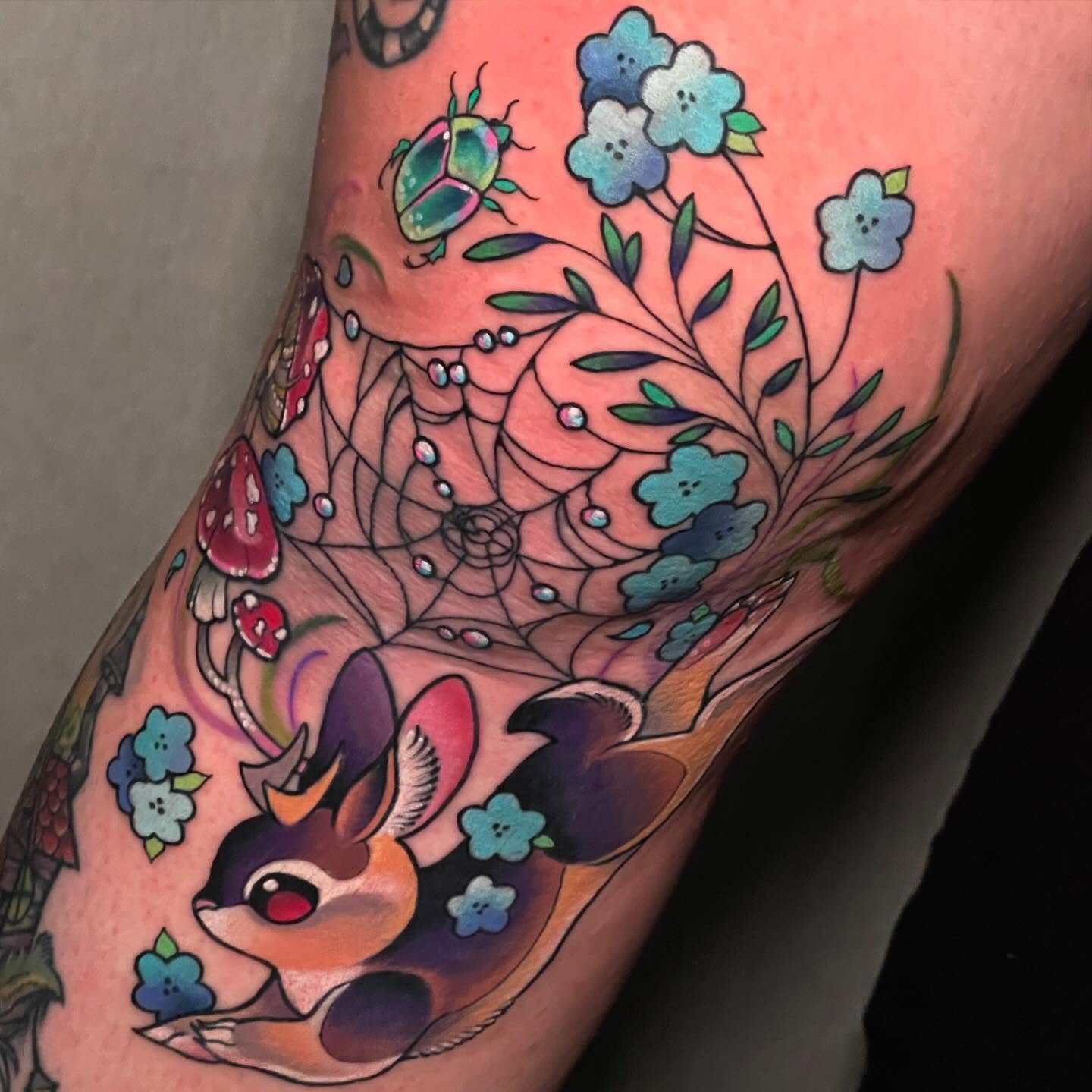Deer and flowers new school tattoo on the forearm by ππΈππππ π΅ππππππ