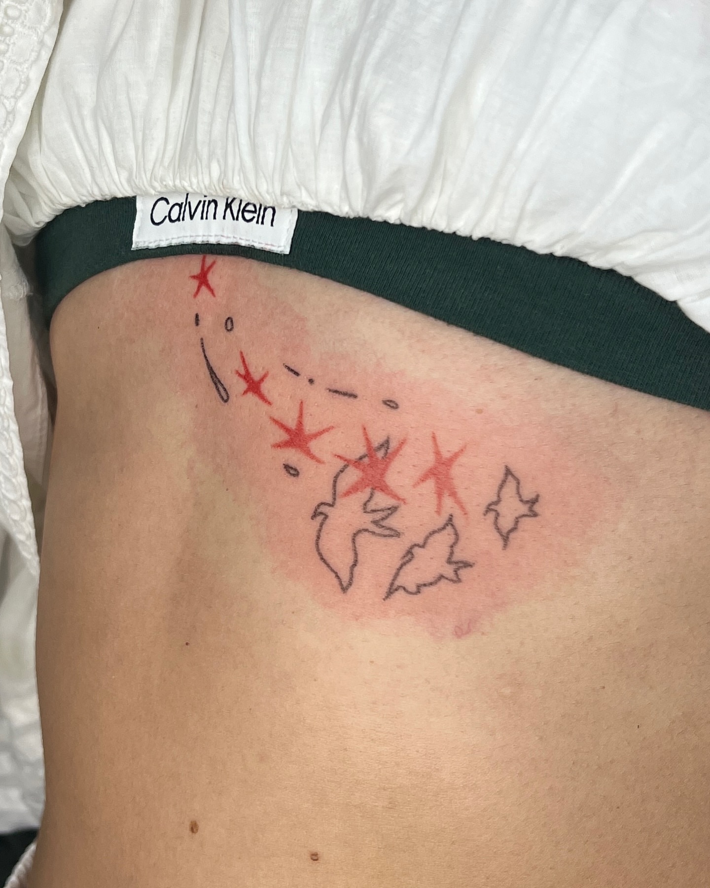 World map with stars geometric tattoo on the ribs by Charlie