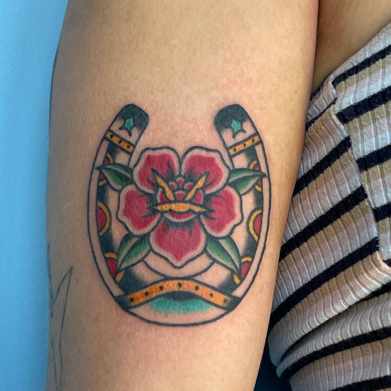 Flower American traditional tattoo on the thigh by ✮KAT✮