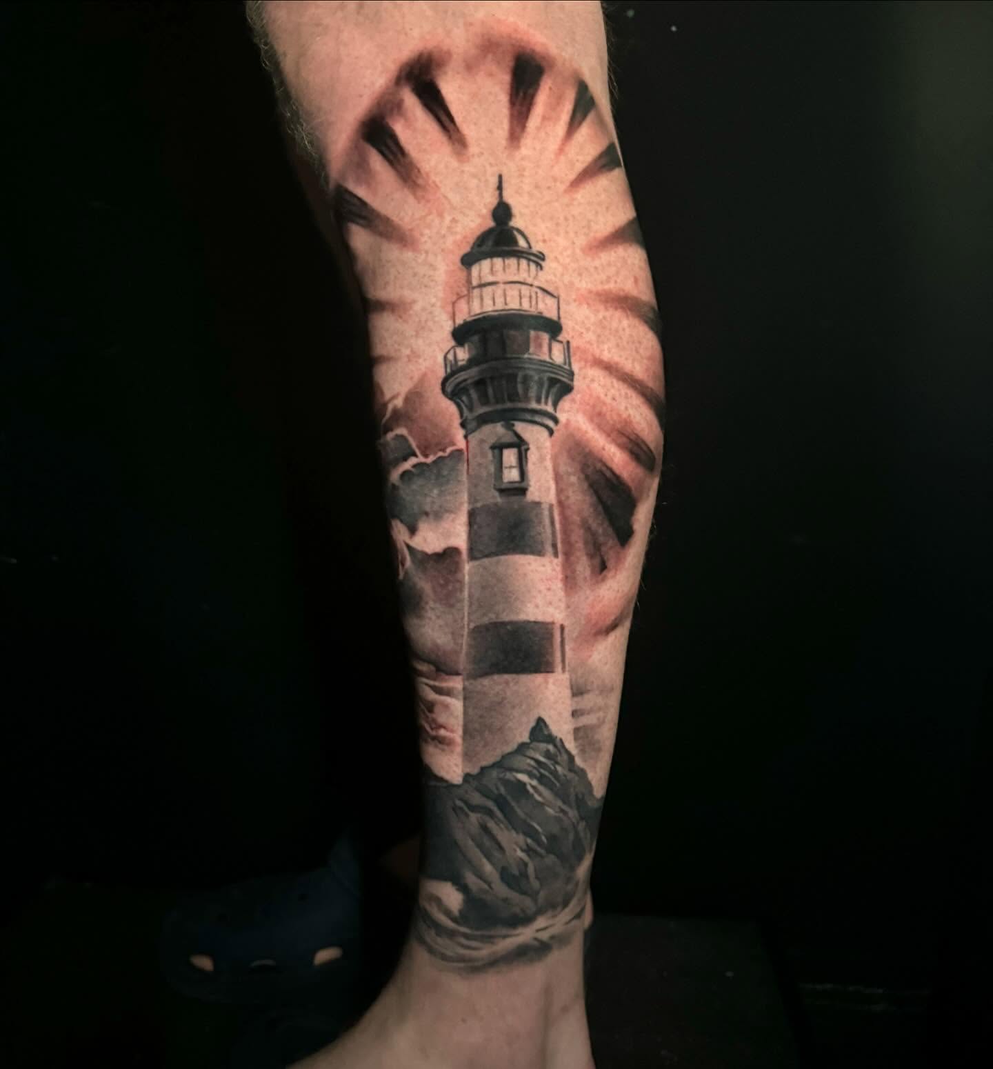 Lighthouse realism tattoo on the forearm by 🦇💀Matt Perlman💀🦇