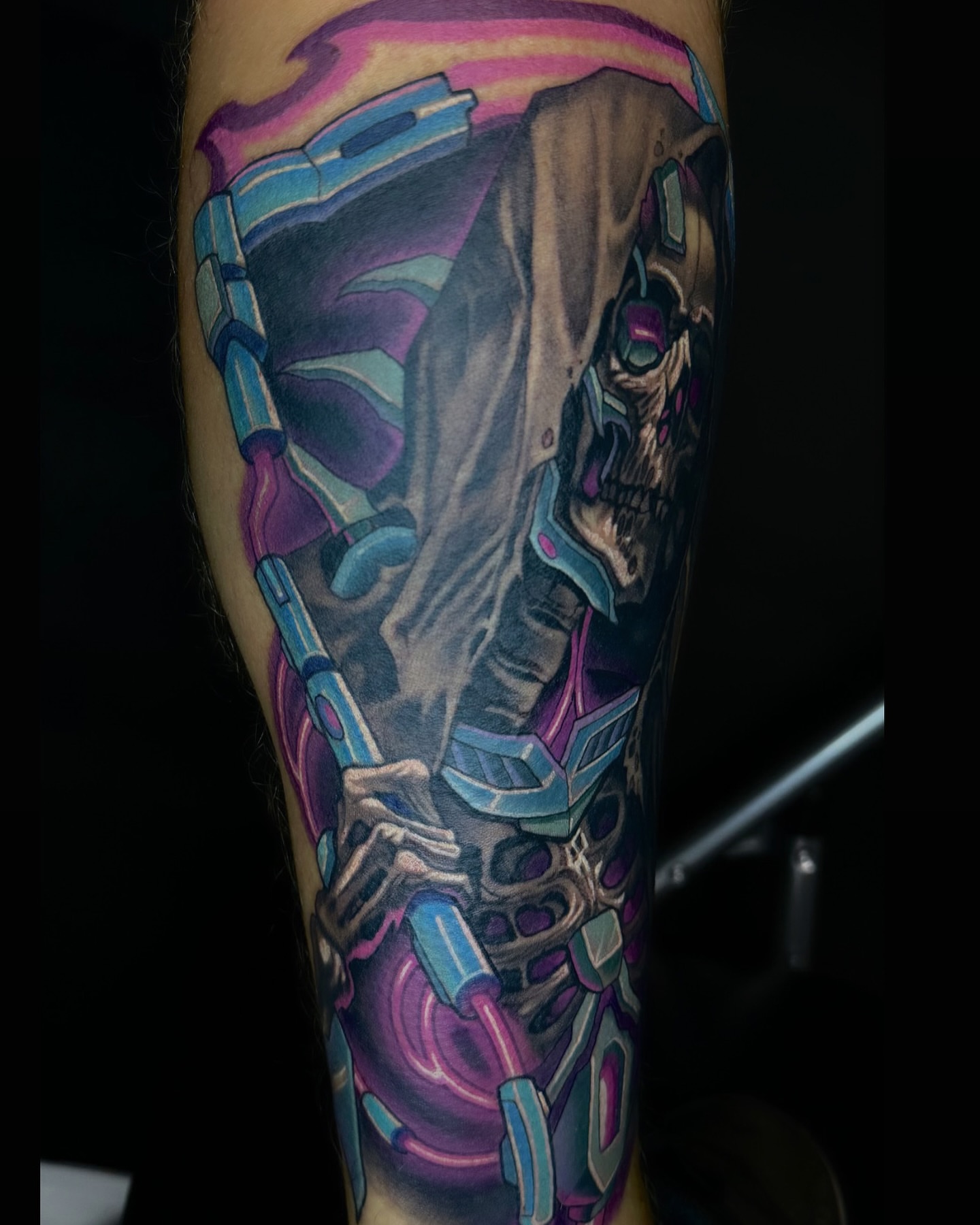 Robotic skeleton realism tattoo on the forearm by Kyle hodge