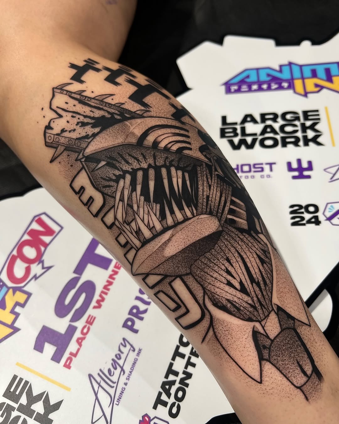 Tattoo by @z__tattoos — blackwork, anime