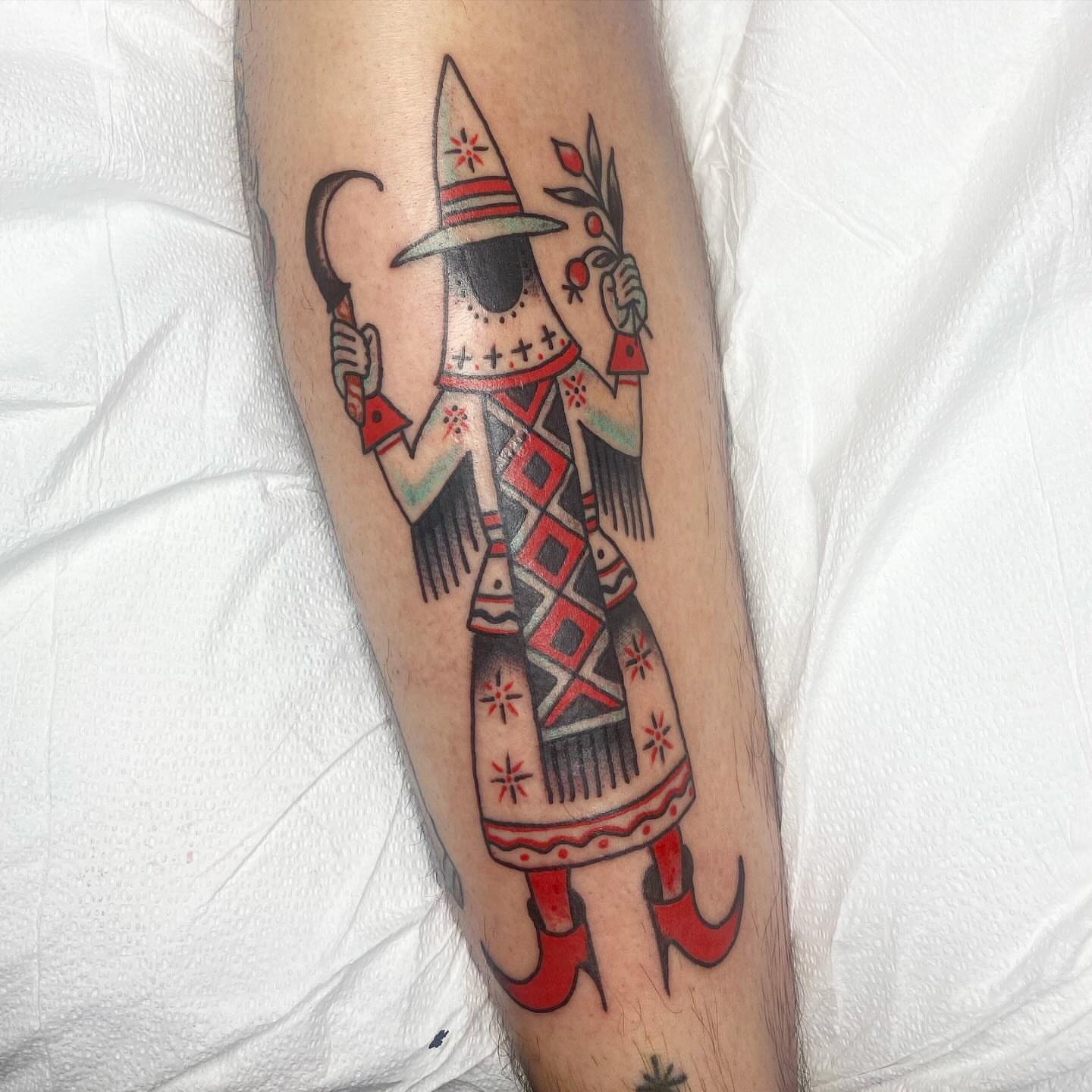 Witch American traditional tattoo on the forearm by Jacie Aasen-Lupino