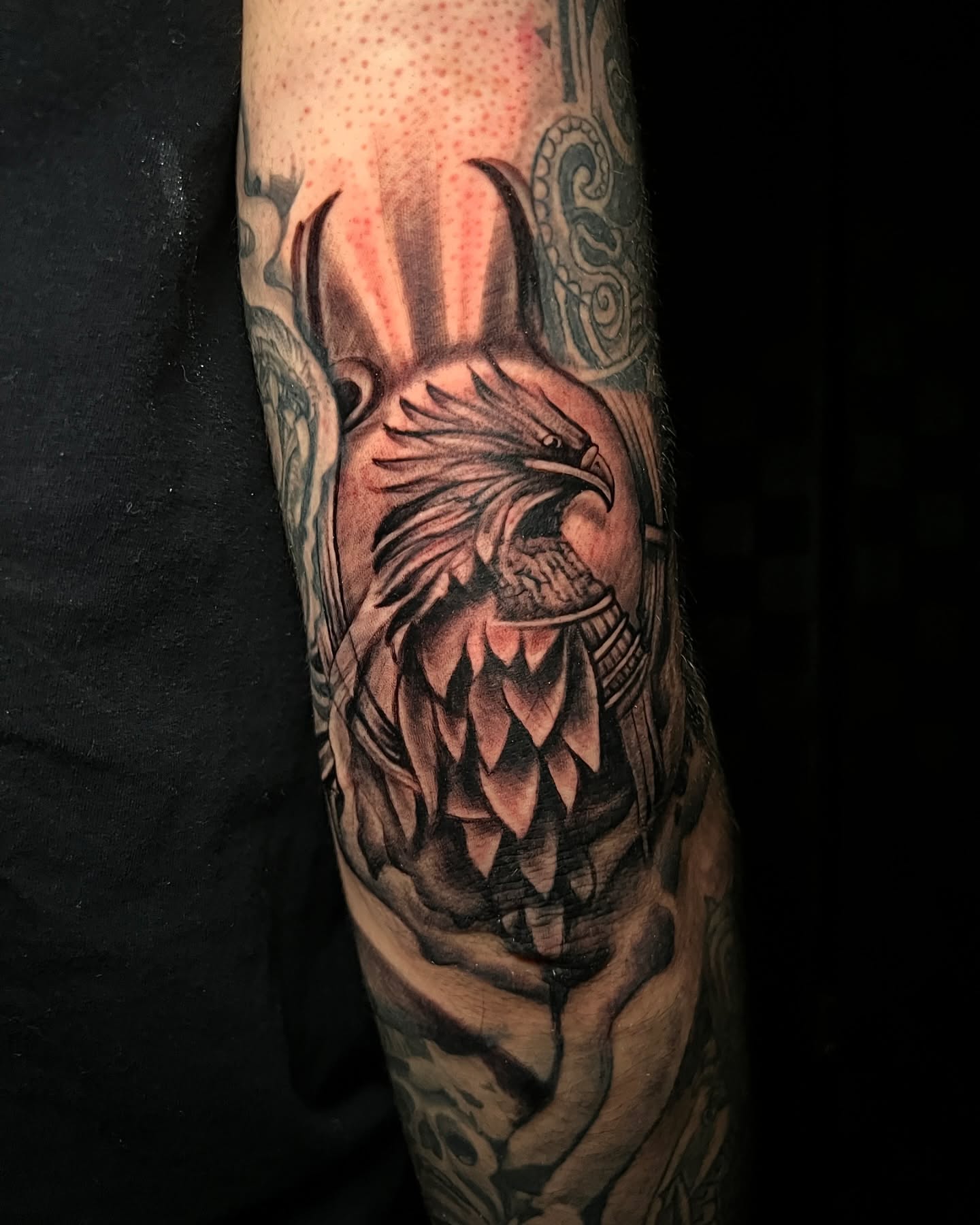 Eagle realism tattoo on the forearm by Lucky Valenzuela, Lakewood, Colorado