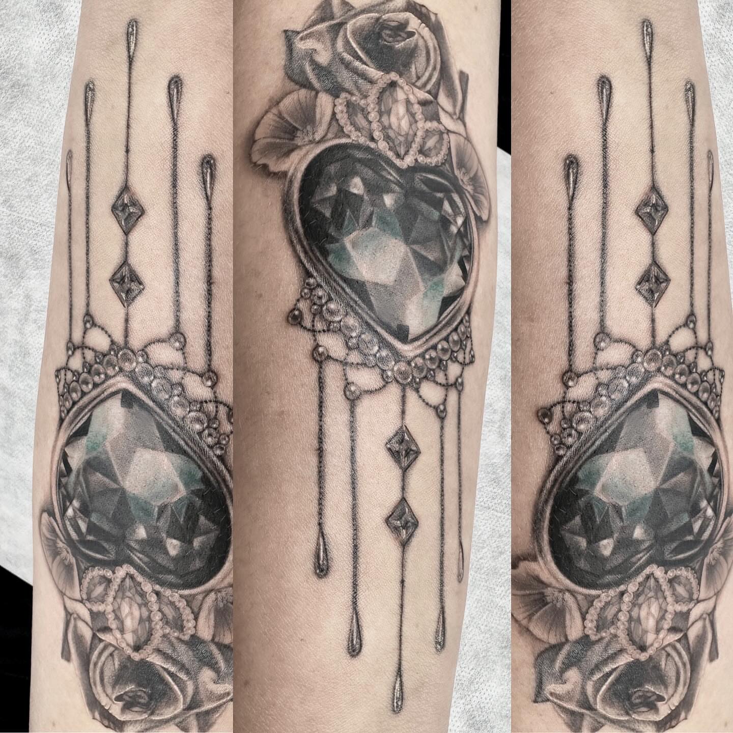 Diamonds and roses geometric tattoo on the forearm by ❖ Raven Lennox ❖