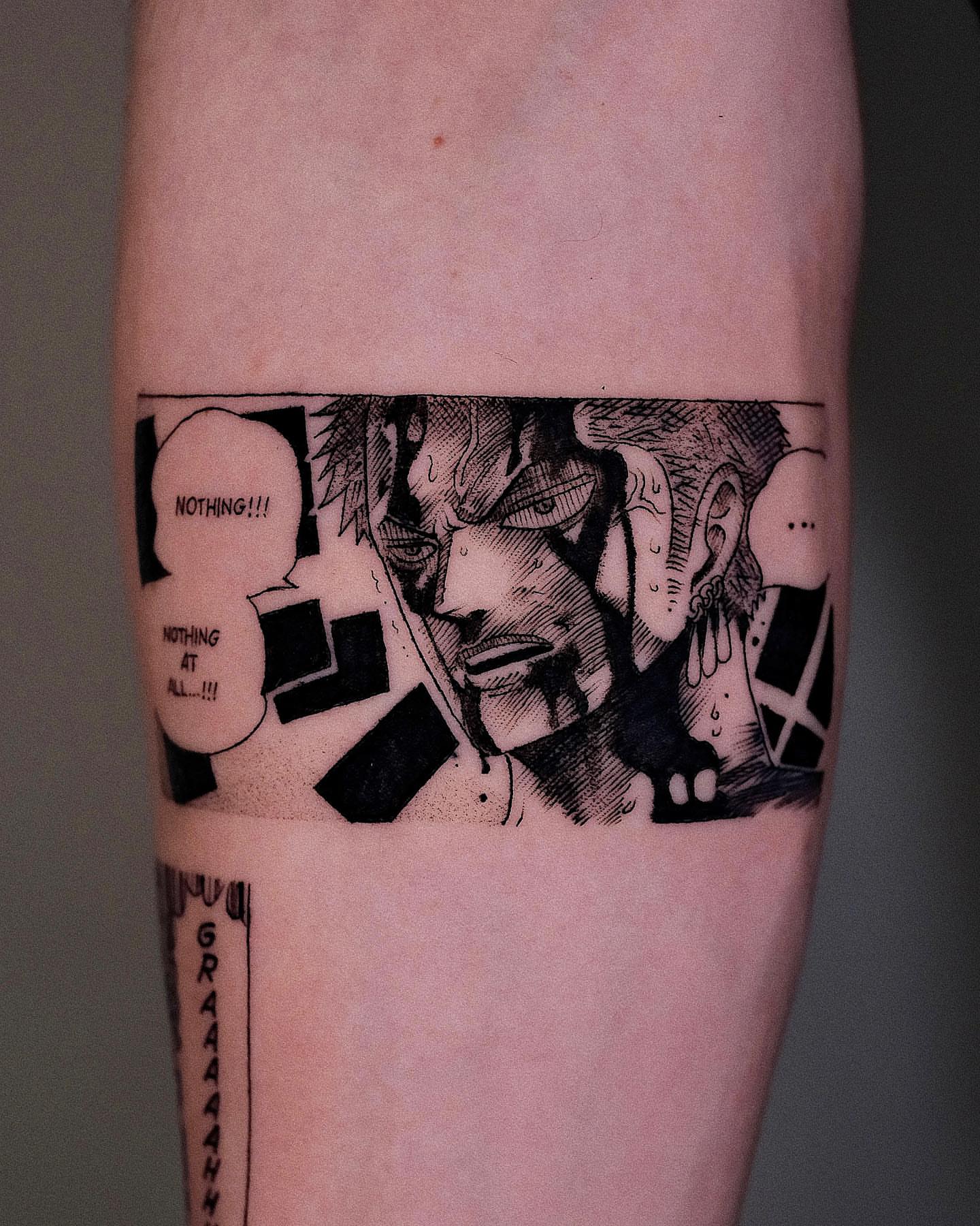 Tattoo by @tattooist_monday — black_and_grey, anime