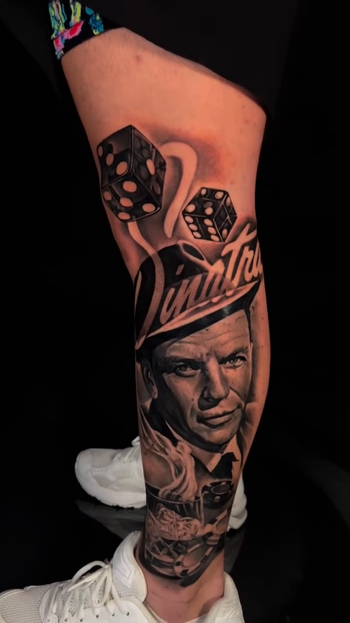 Frank sinatra and dice realism tattoo by P.Lok