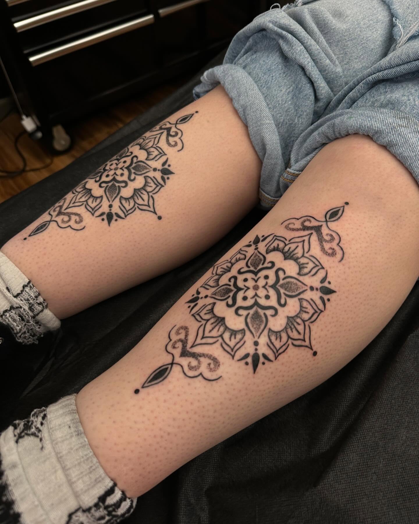 Floral mandala geometric tattoo on the forearm by Kerusha (Bay Area Tattoo Artist)