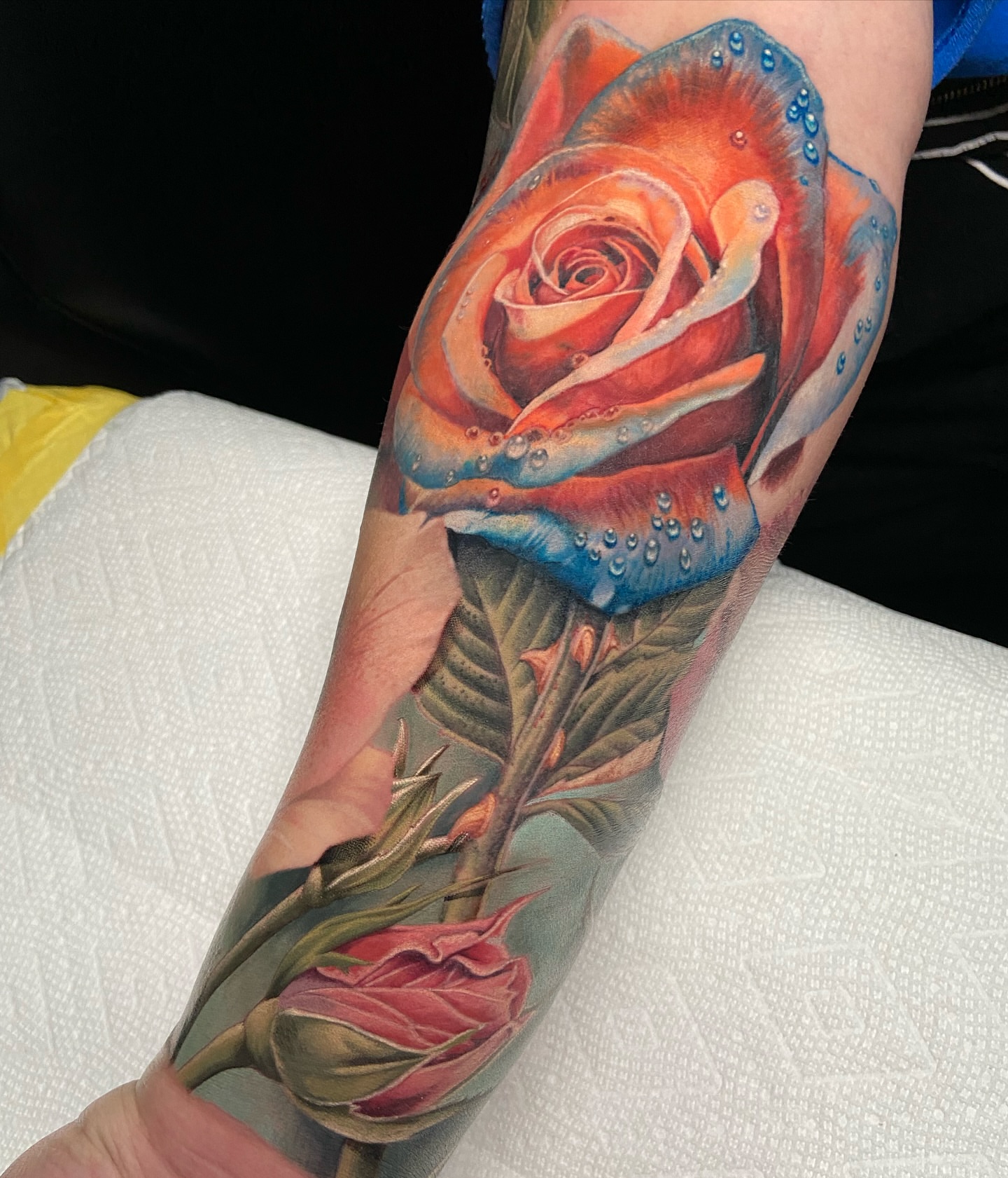 Rose realism tattoo on the forearm by Jon Ronzka