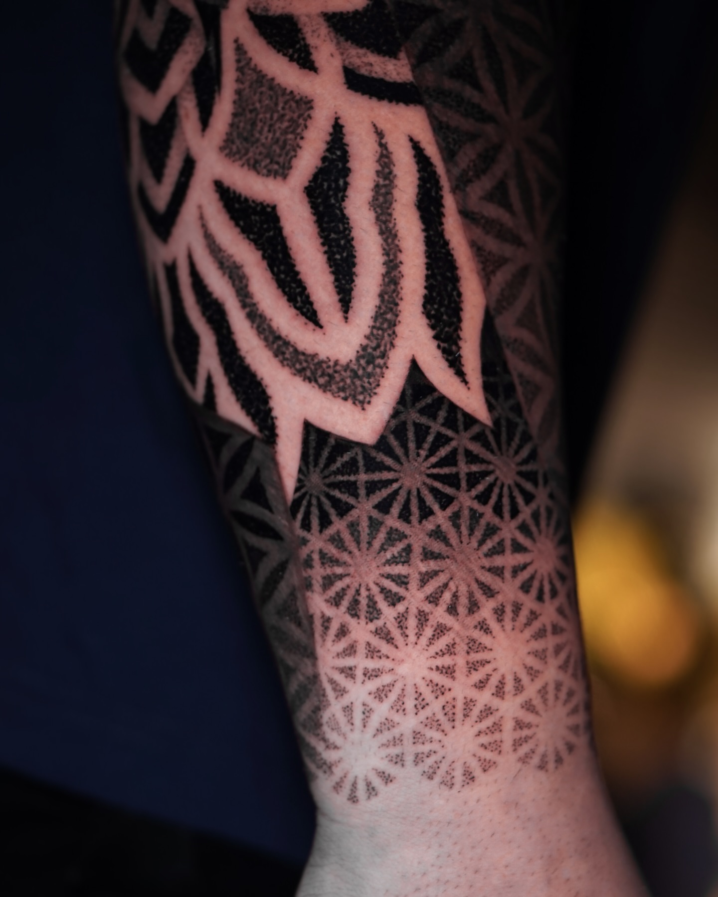 Geometric pattern geometric tattoo on the forearm by Luis Gil