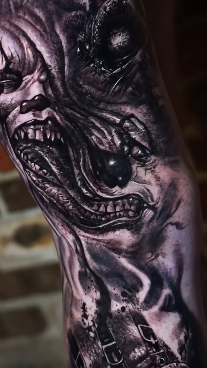 Monsters dark realism tattoo by Ryan Gage Gonzalez