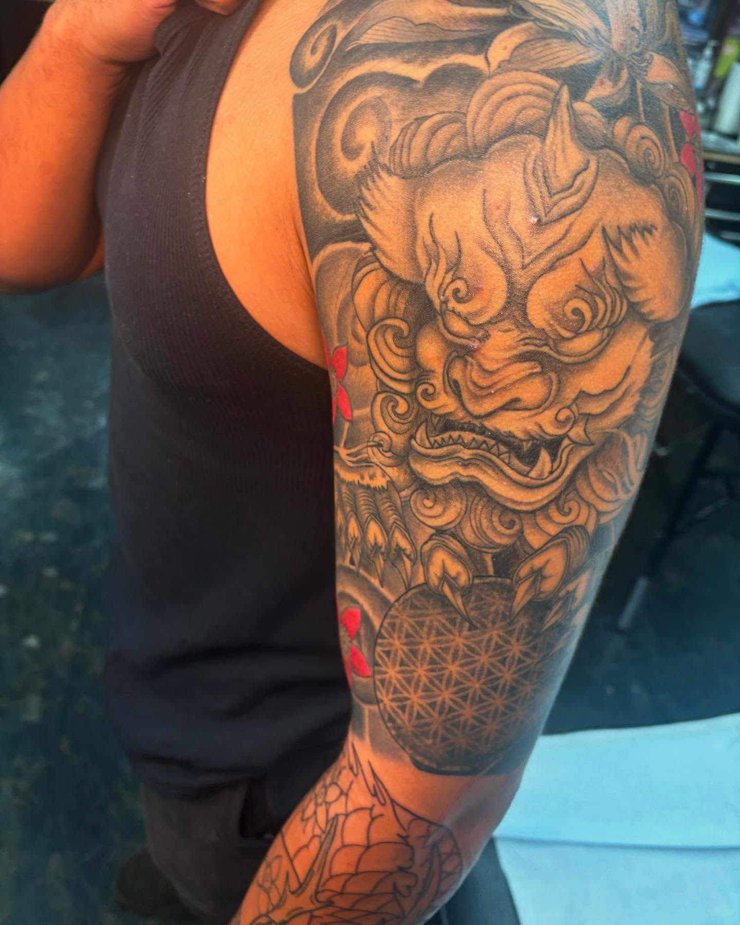 Lion japanese irezumi tattoo on the forearm by @seibastattoos, Virginia Beach, Virginia