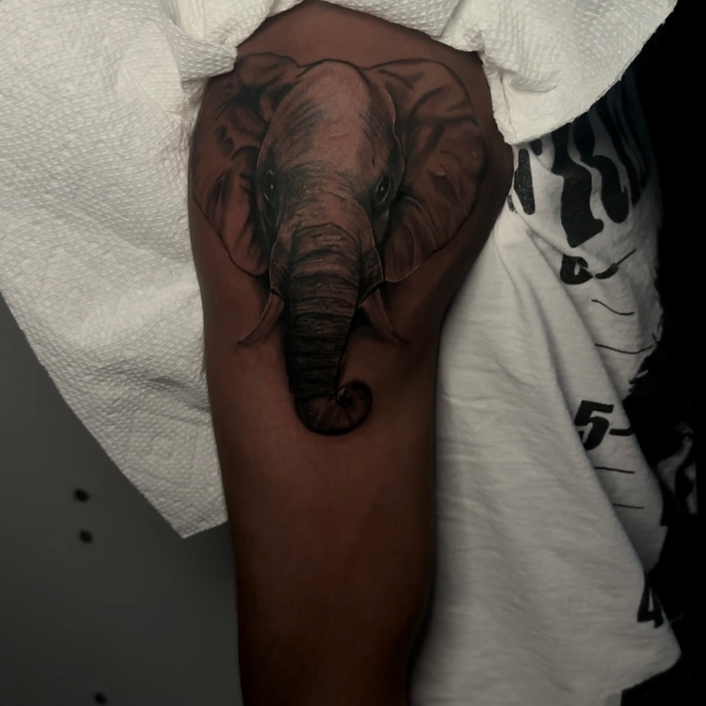 Elephant realism tattoo on the thigh by ᴡᴏʀᴍ