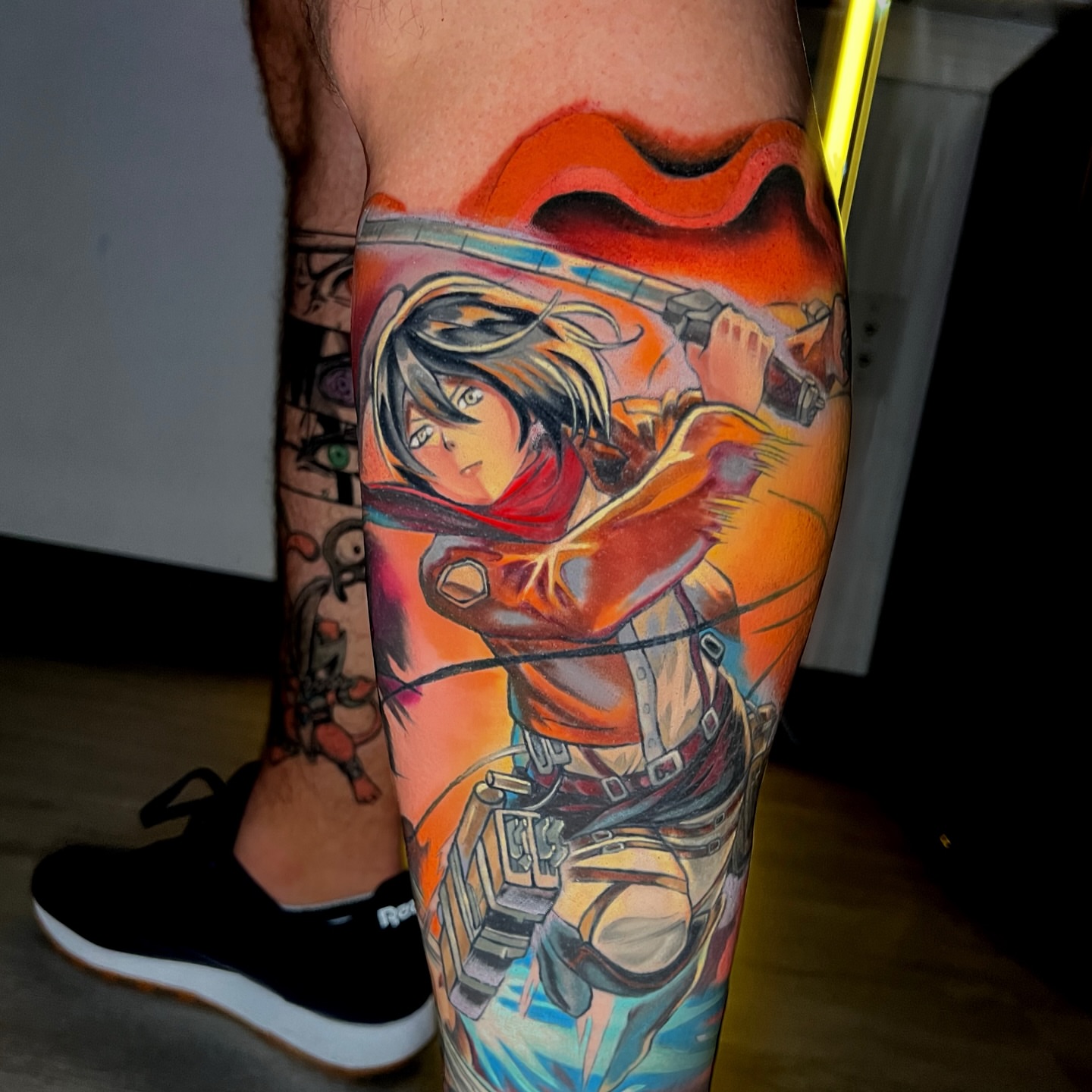 Anime character anime tattoo on the calf by nightcity anime tattoos π₯