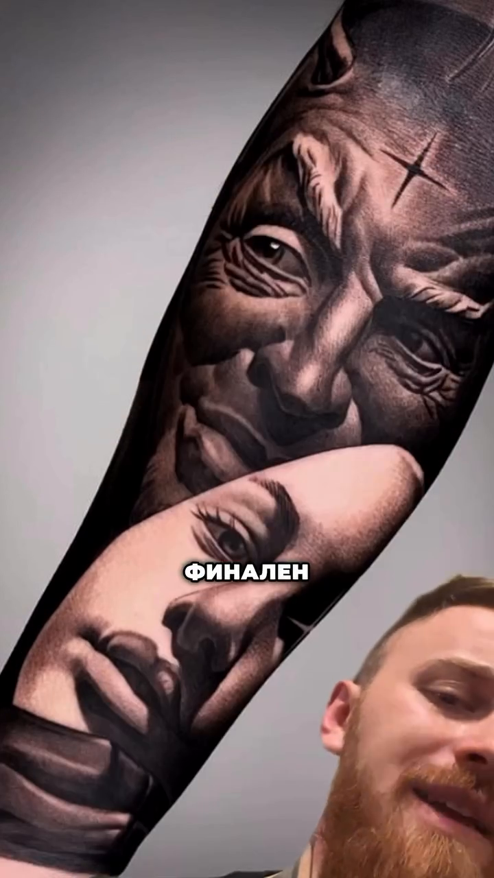 Two faces realism tattoo by Tony Ink