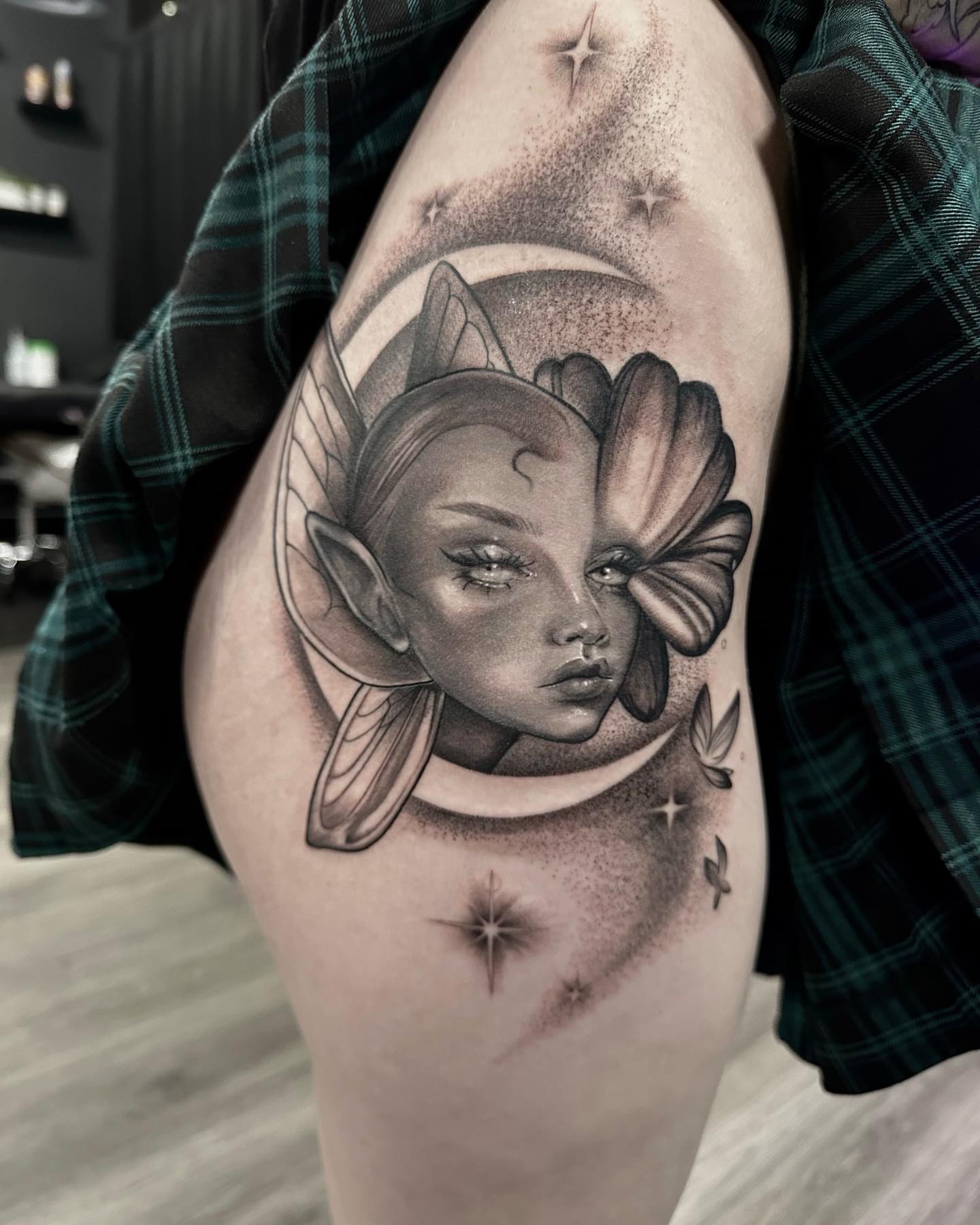 Tattoo by @eyepokes — black_and_grey, realism