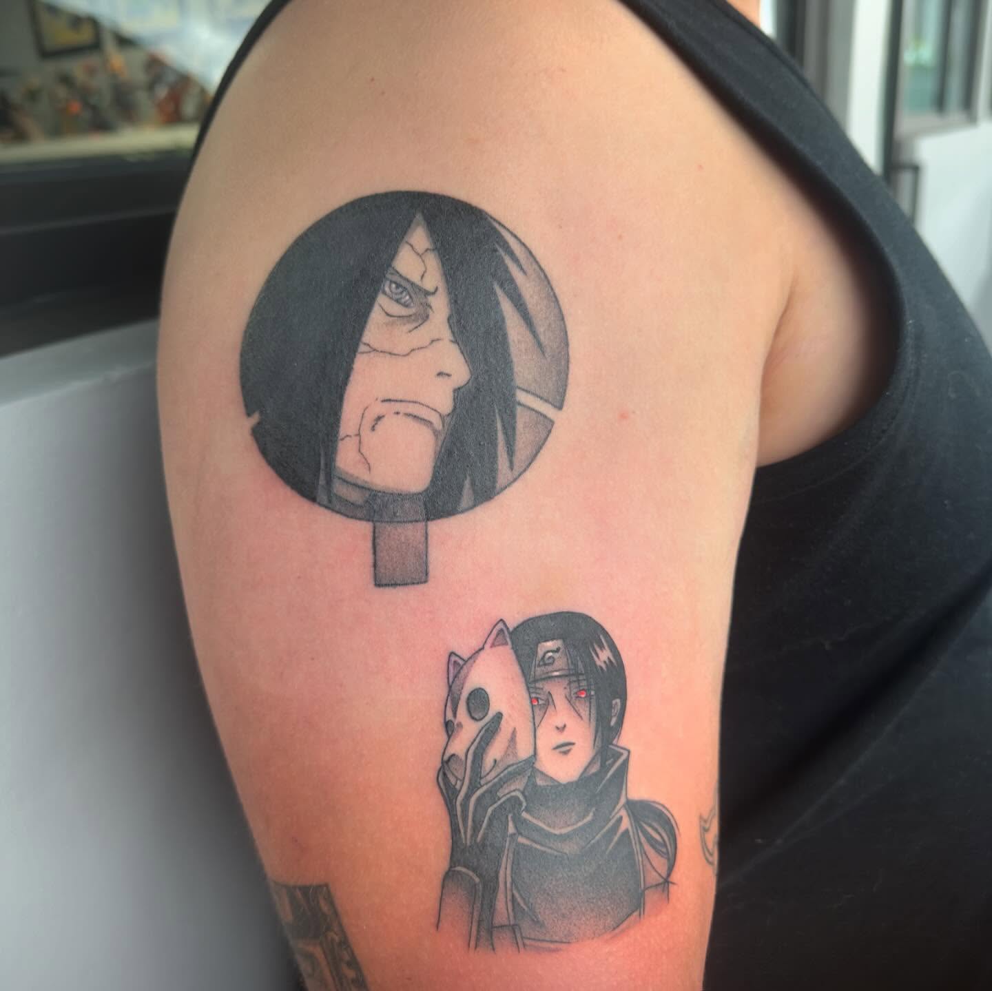 Anime characters anime tattoo on the shoulder by Alfred