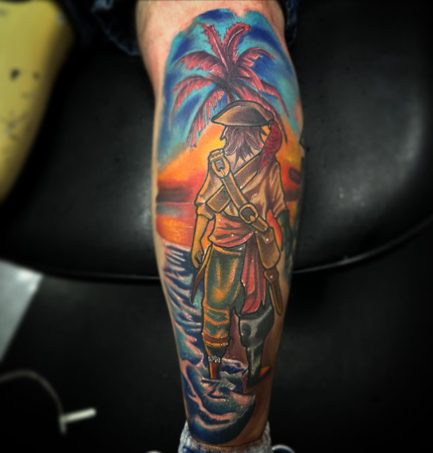 Pirate American traditional tattoo on the forearm by Labbé