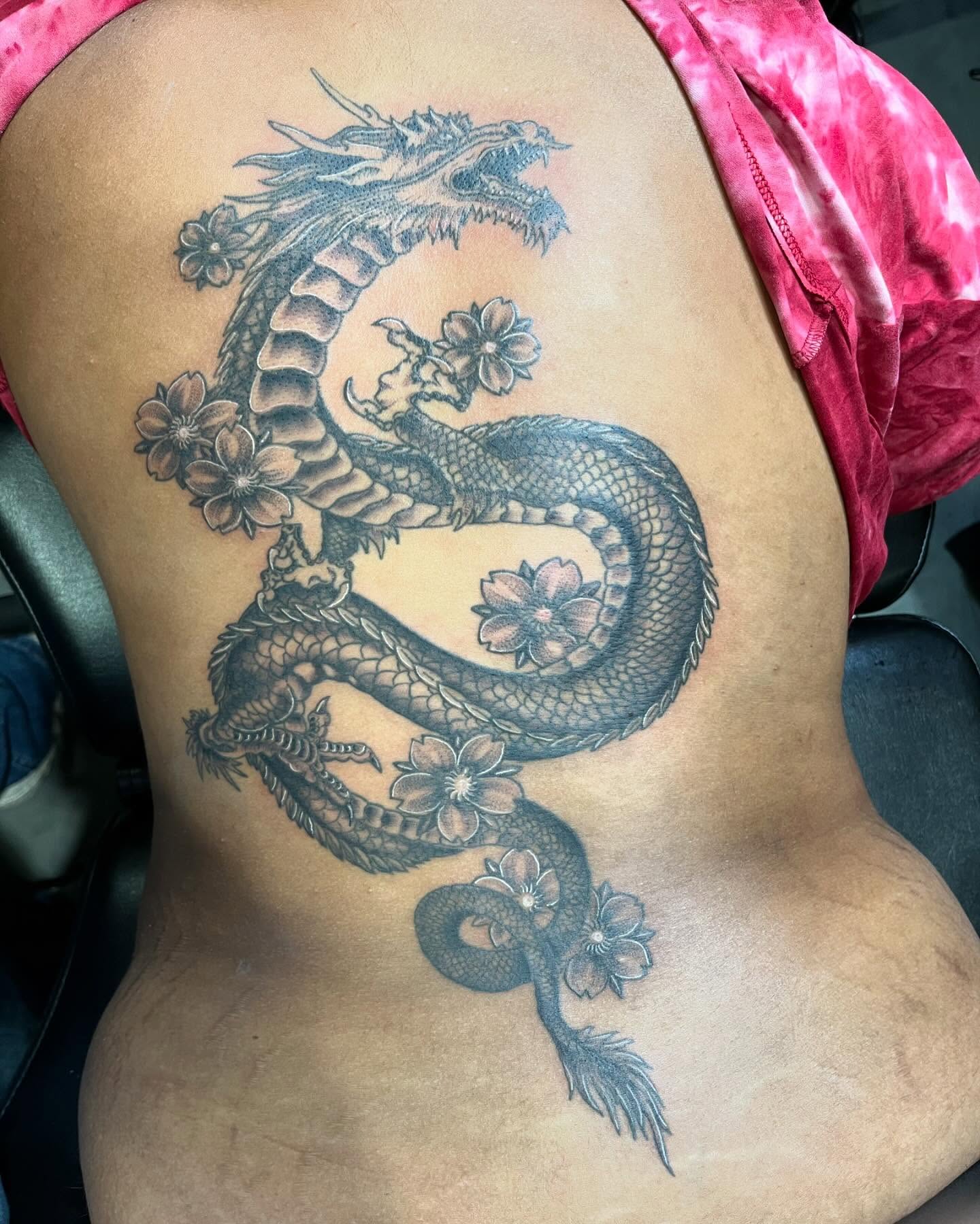 Dragon and cherry blossoms japanese irezumi tattoo on the back by ใใใ๐บ๐ฒ