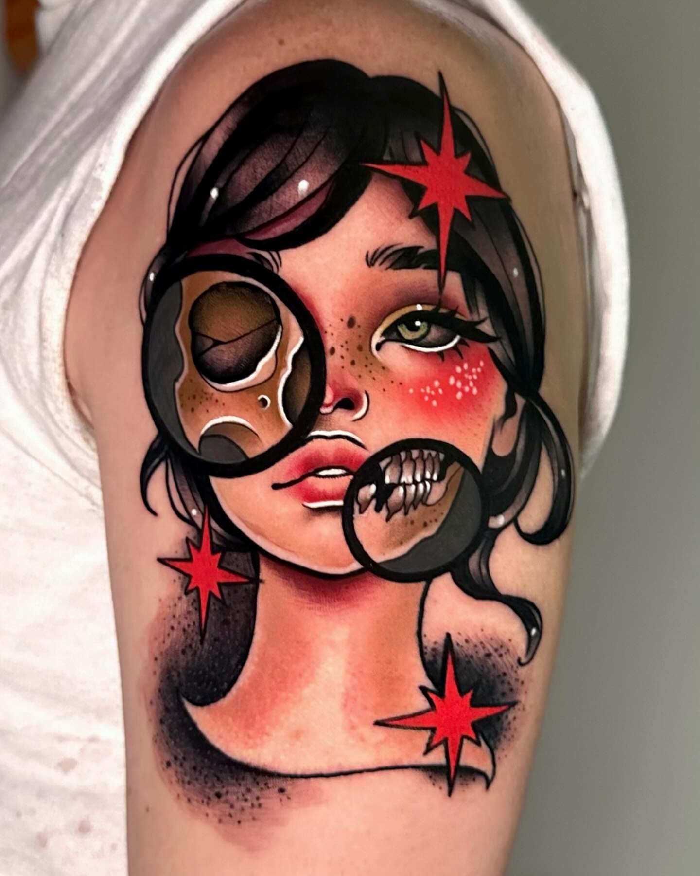 Tattoo by @copperbunnyink — american_traditional, dotwork