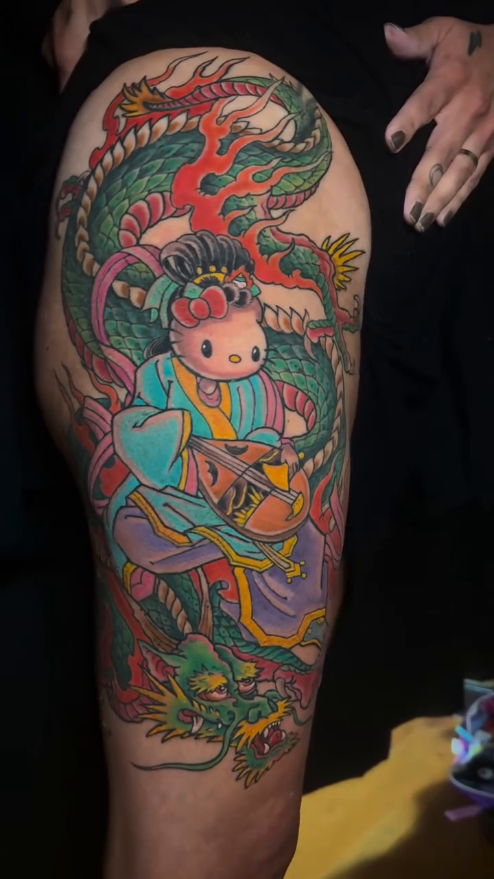 Hello kitty and dragon japanese irezumi tattoo by 𝙉𝙄𝘾𝙆 𝘾𝘼𝙍𝙐𝙎𝙊, New York, New York