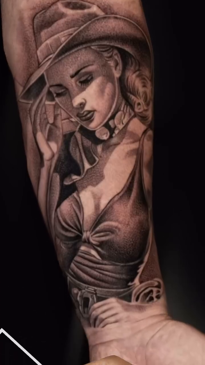 Cowgirl portrait realism tattoo by John Perez