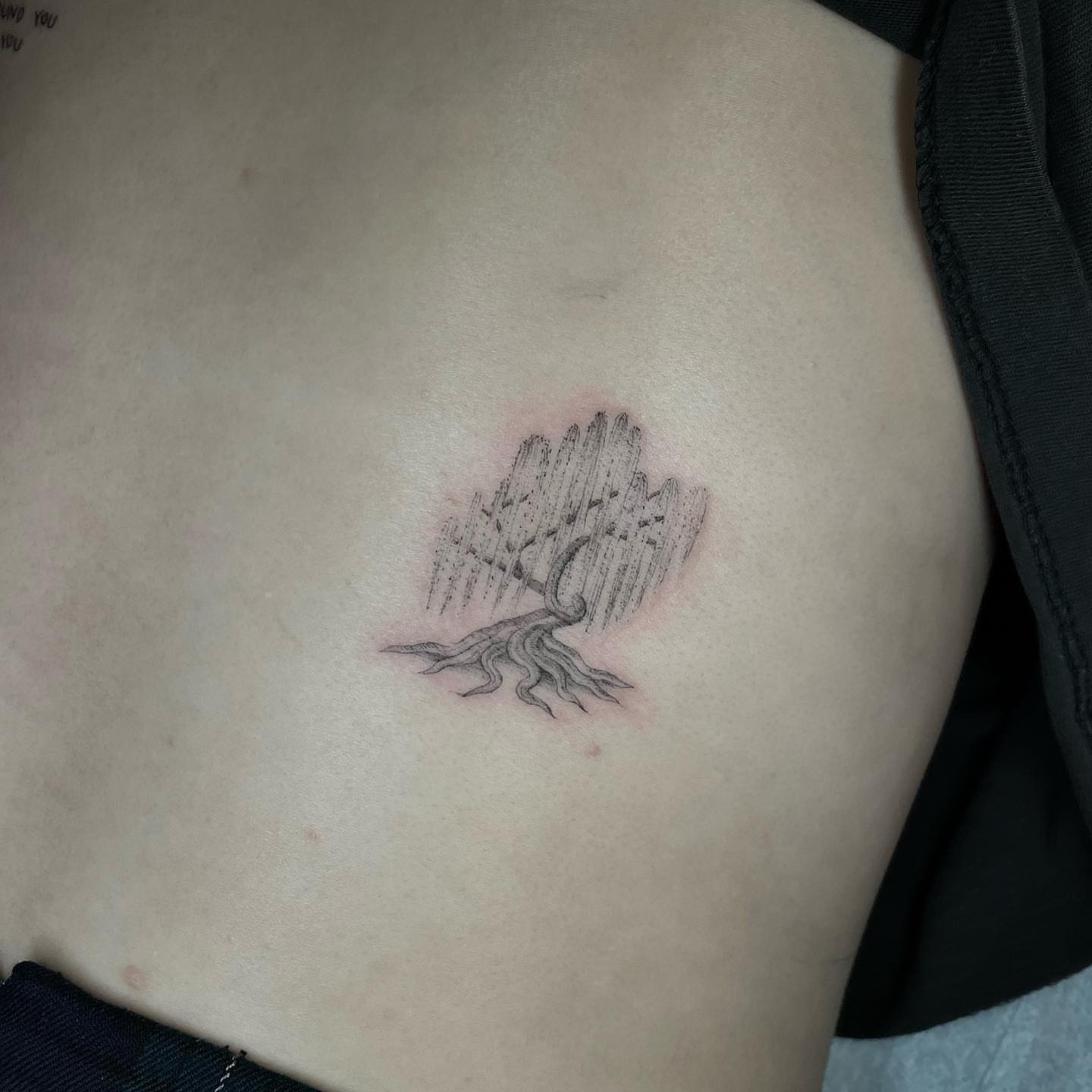 Music tree dotwork tattoo on the ribs by Jesus A.