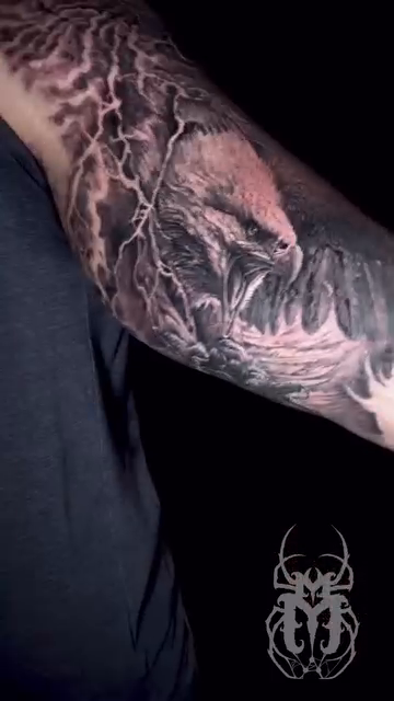 Wolf and landscape dark realism tattoo by Maverick Mayes🕷