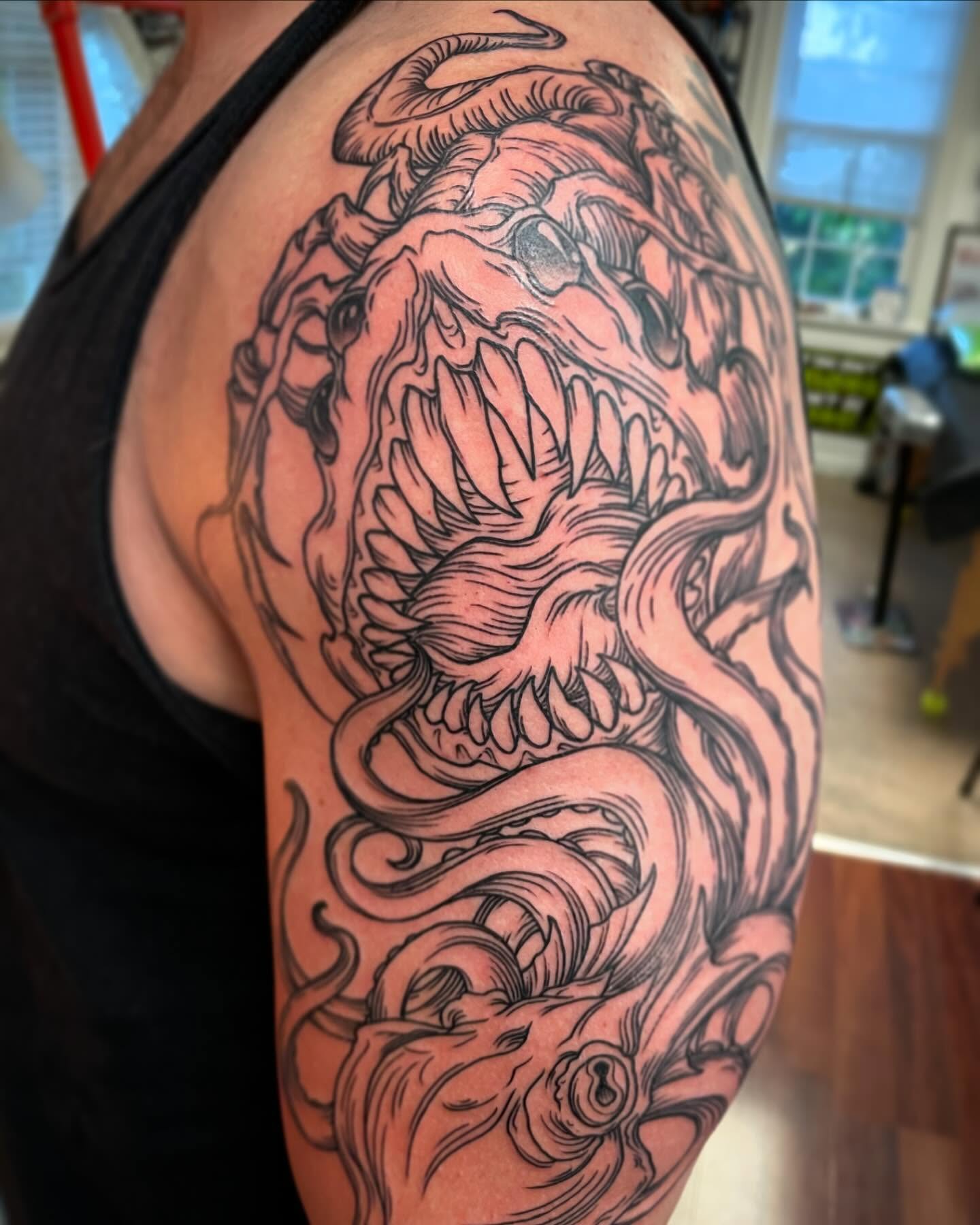 Tattoo by @wizardspits — black_and_grey