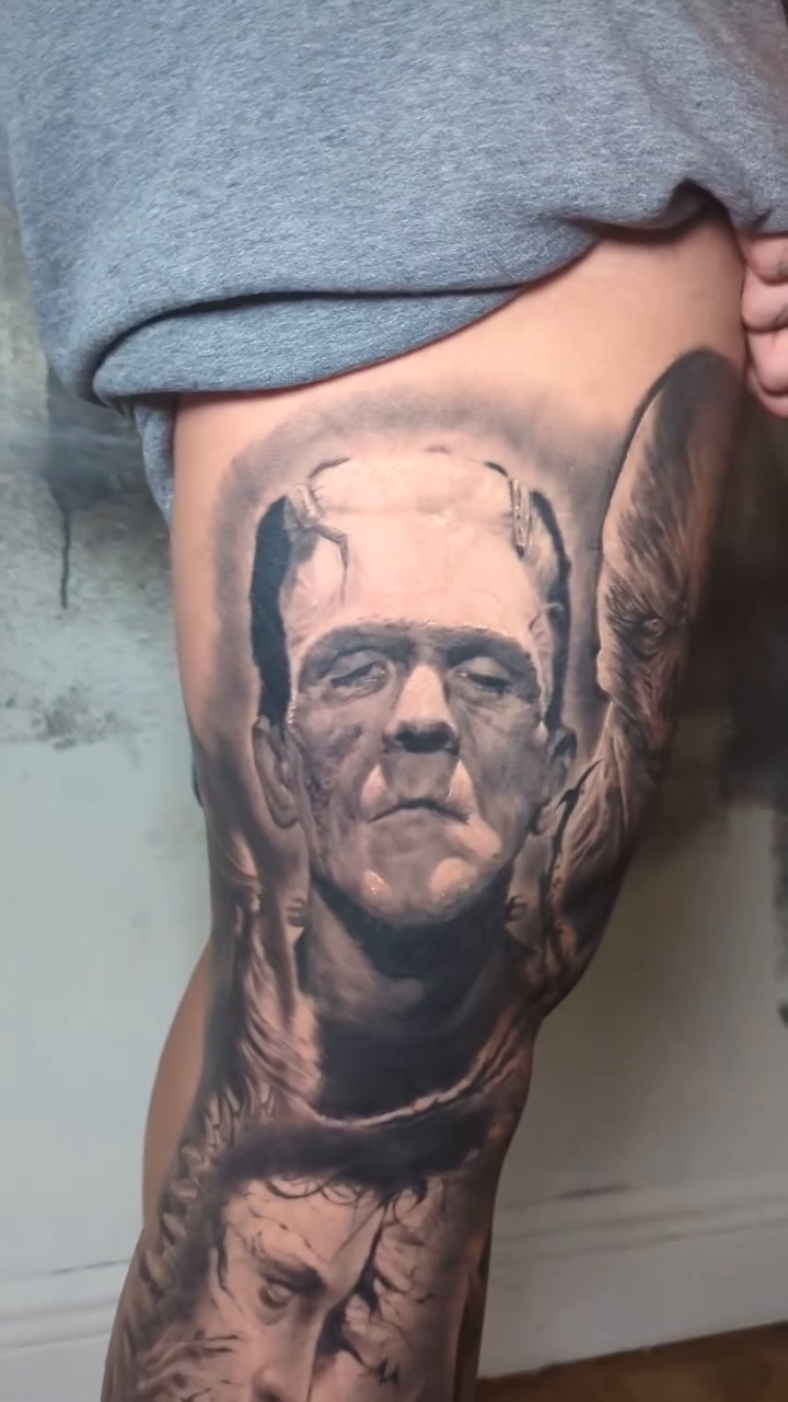 Frankenstein's monster portrait realism tattoo by Miami Florida Tattoo Artist