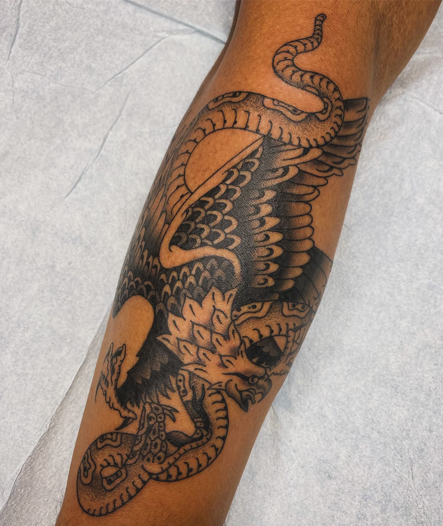 Dragon japanese irezumi tattoo on the forearm by Adam Bailey, Portland, Oregon
