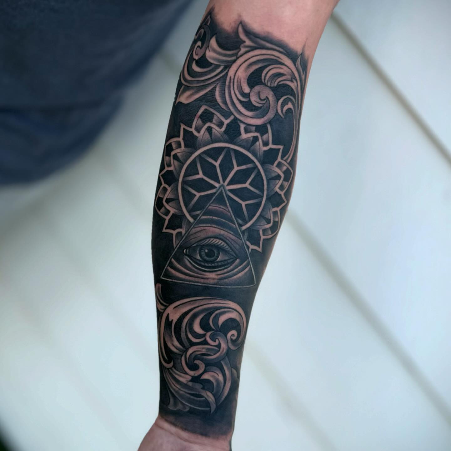 Tattoo by @mcglonetattoos — black_and_grey, geometric