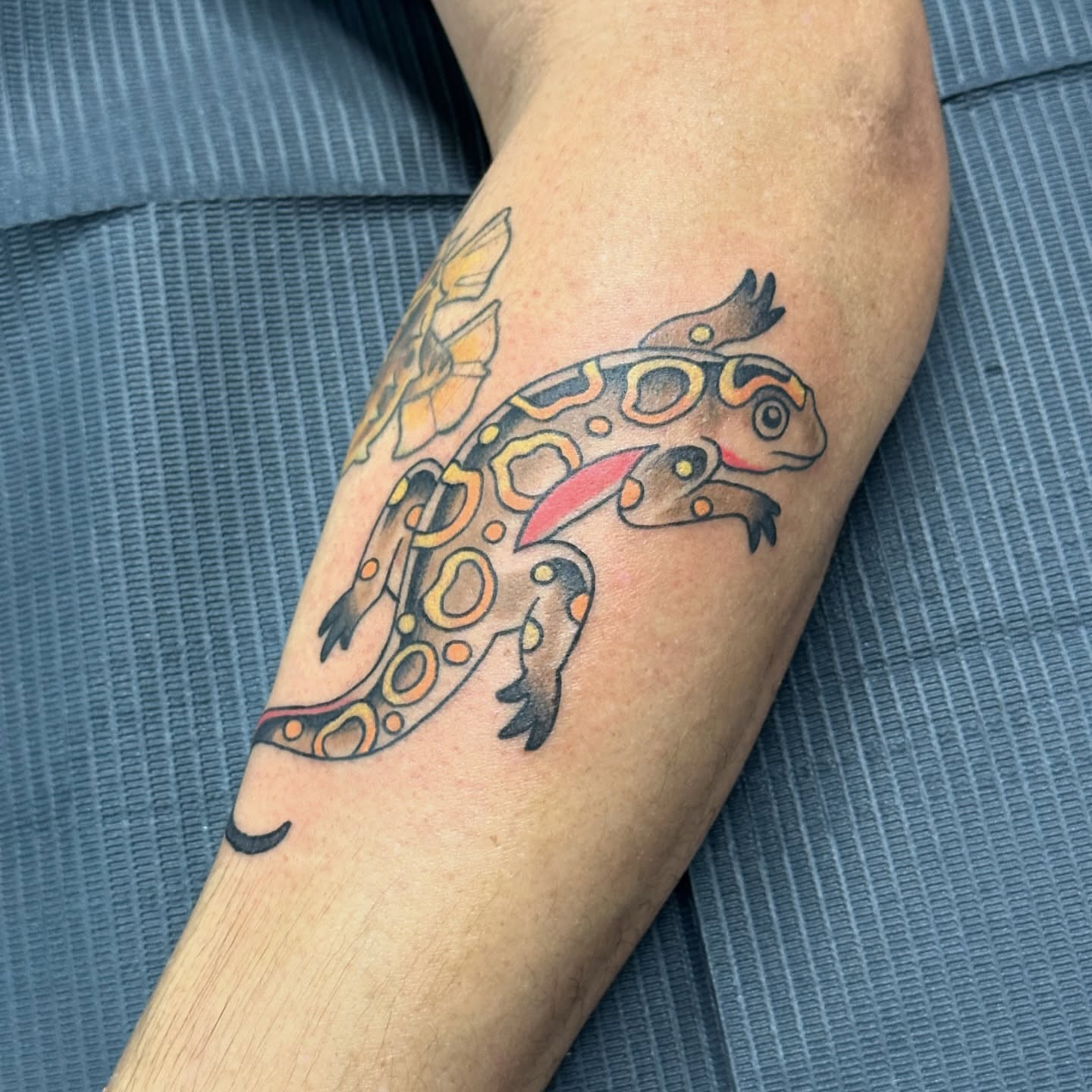 Lizard dotwork tattoo on the forearm by Sarah Bobby, Houston, Texas