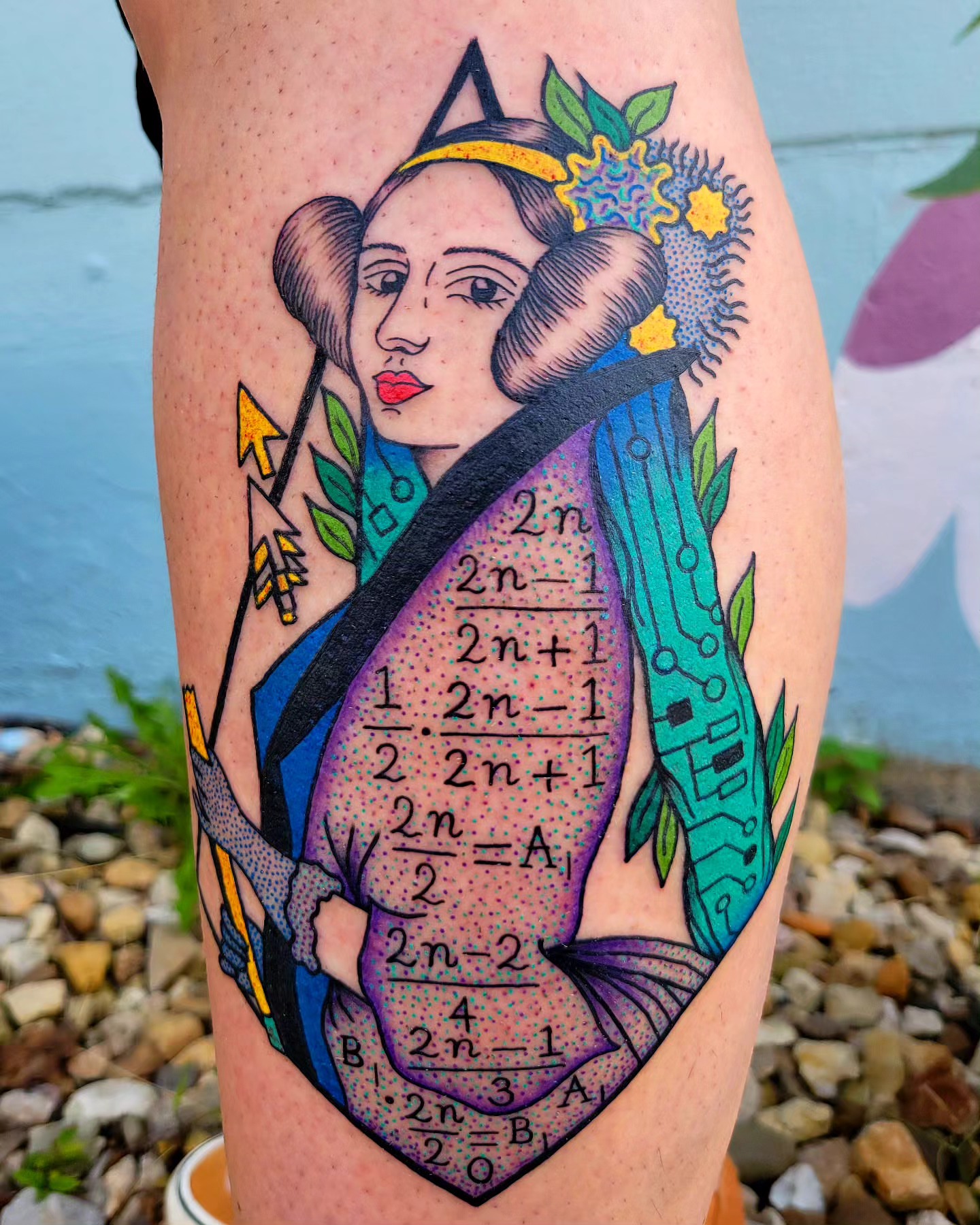 Mathematical equations dotwork tattoo on the thigh by Cat Wong意藝