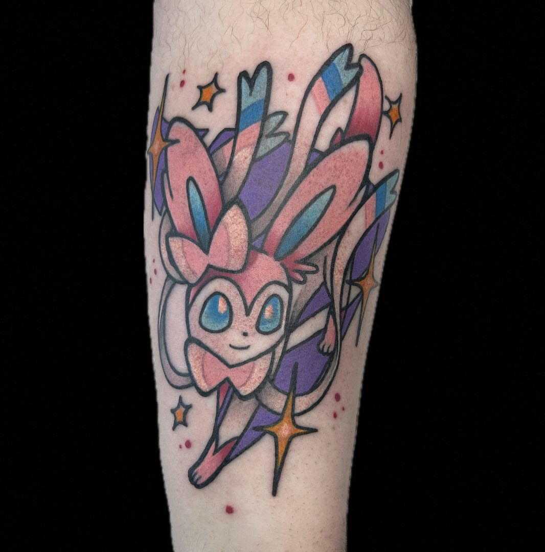 Jolteon anime tattoo on the forearm by Will Eagle