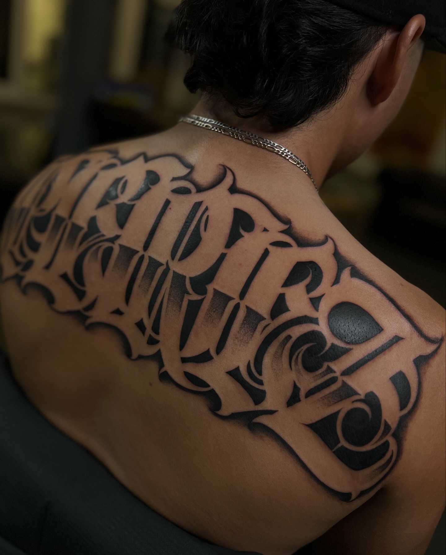 Script lettering lettering script tattoo on the back by Aleckzi Ramos