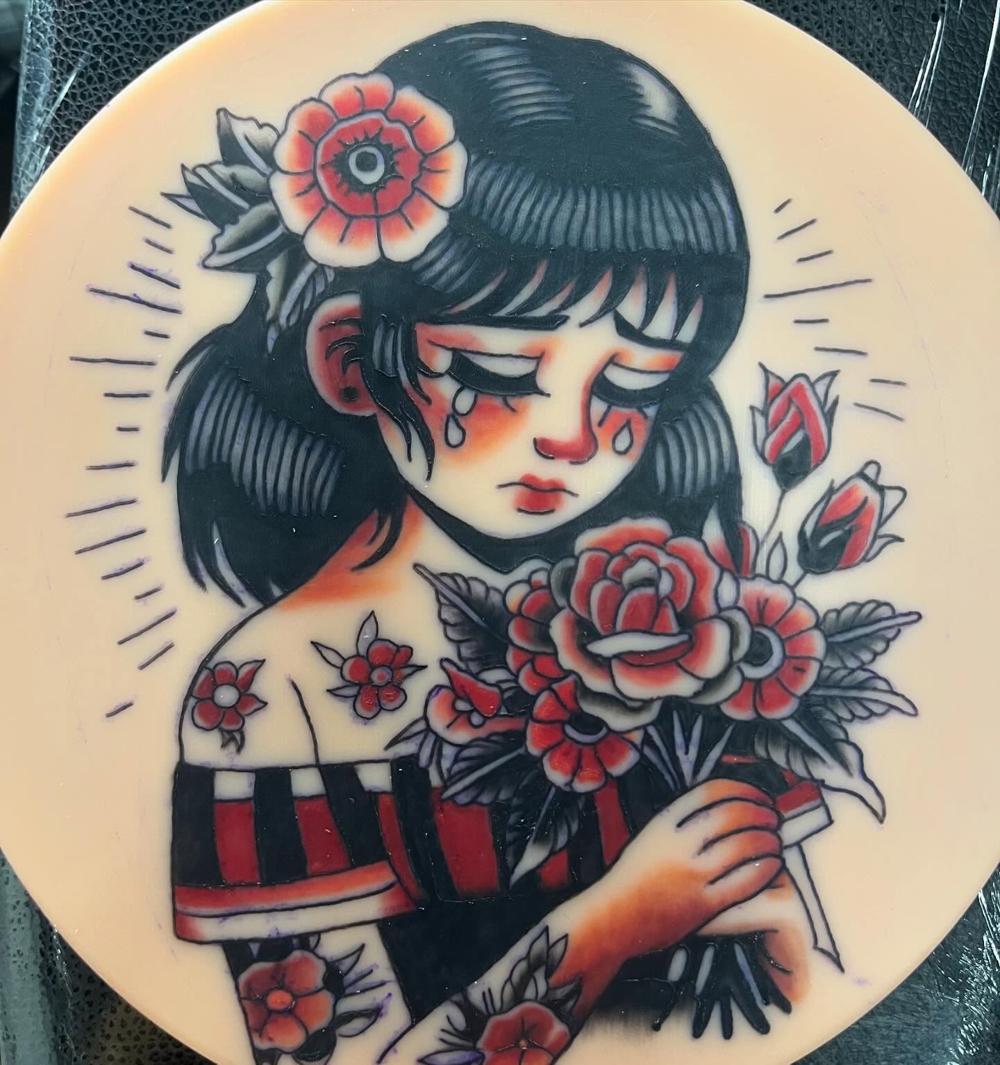 Girl with flowers American traditional tattoo on the torso by destiny🌞