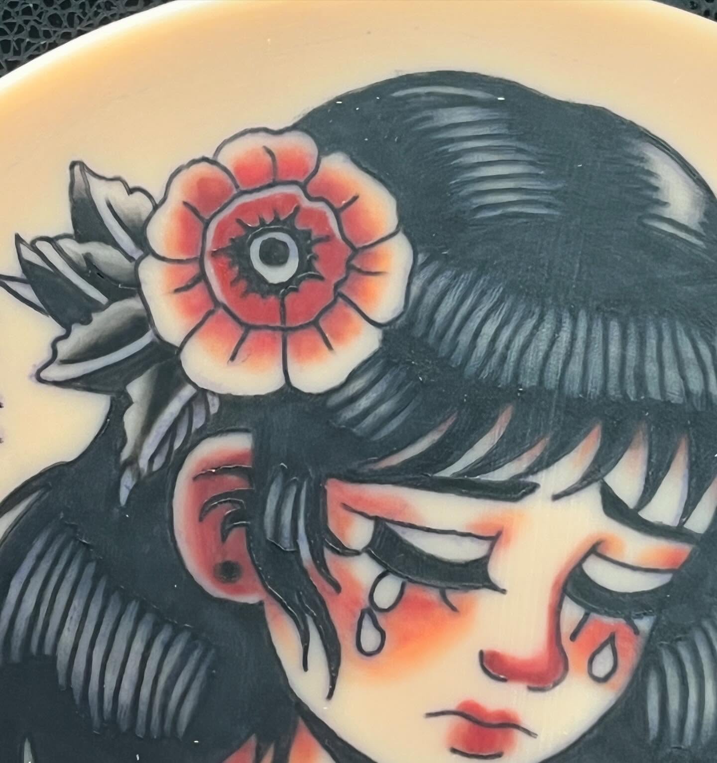 Flower American traditional tattoo on the head by destiny🌞