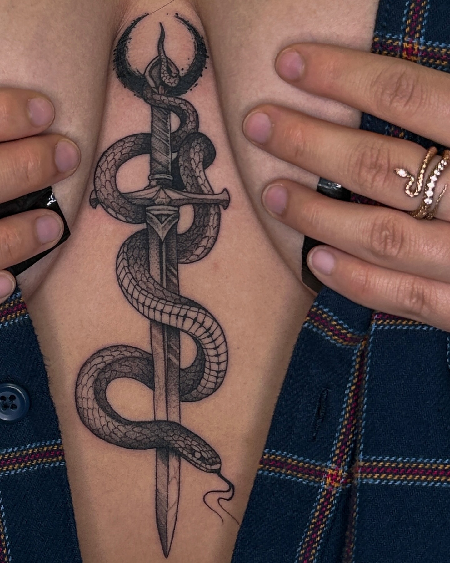 Snake and dagger black and grey tattoo on the forearm by James Hix - Tattoo Artist, Fort Worth, Texas