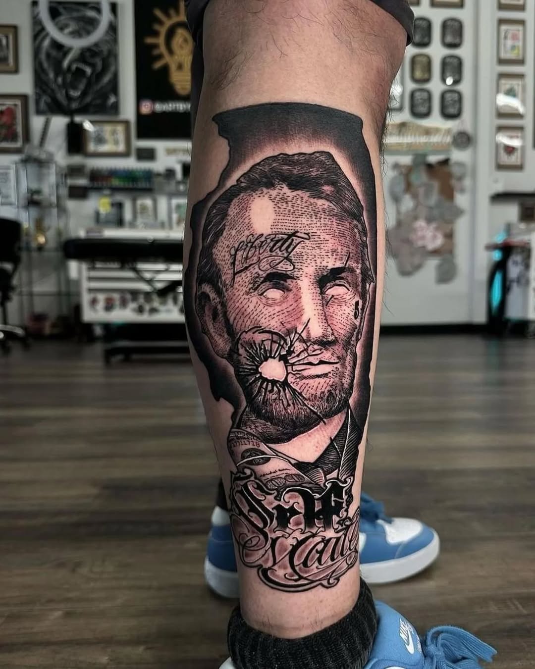 Tattoo by @subhumanninja — black_and_grey, lettering_script