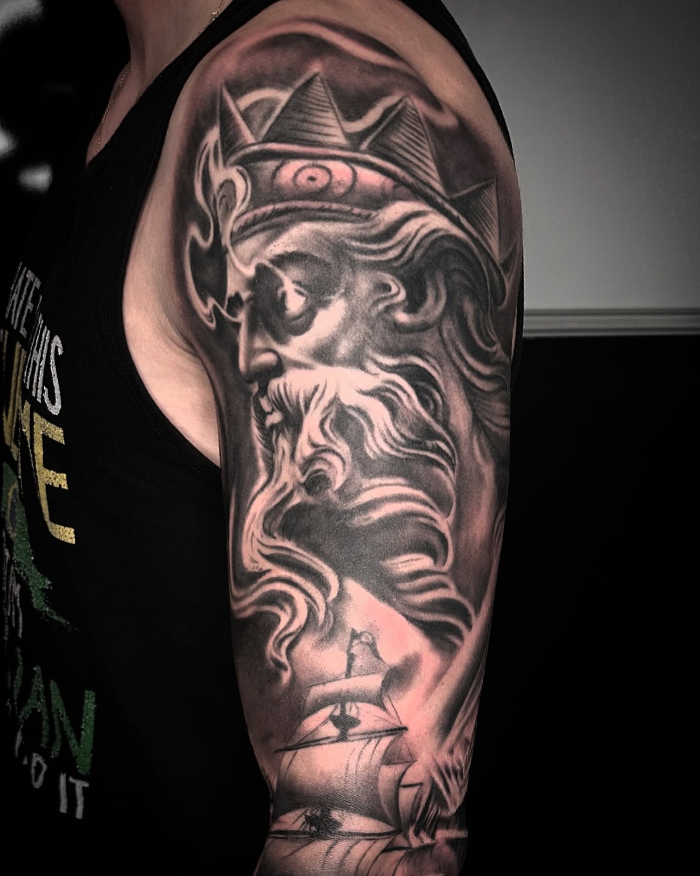 Viking warrior realism tattoo on the upper arm by Tattoo Artist - the Goat