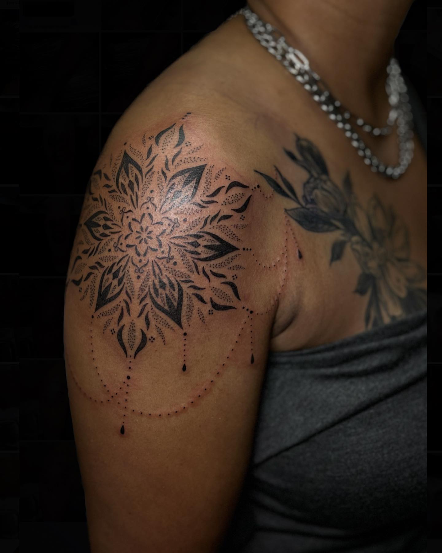 Mandala dotwork tattoo on the shoulder by 🖤Sabrina Ryan🖤