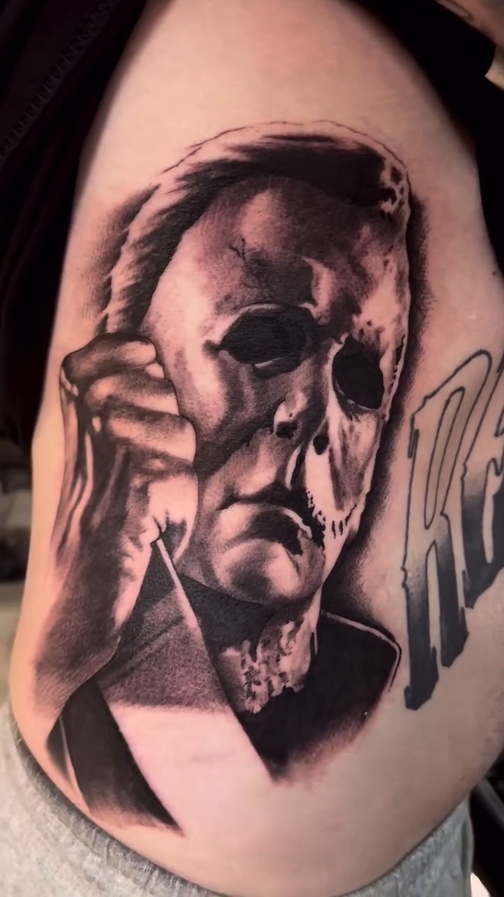 Michael Myers portrait realism tattoo by Jason Martinez