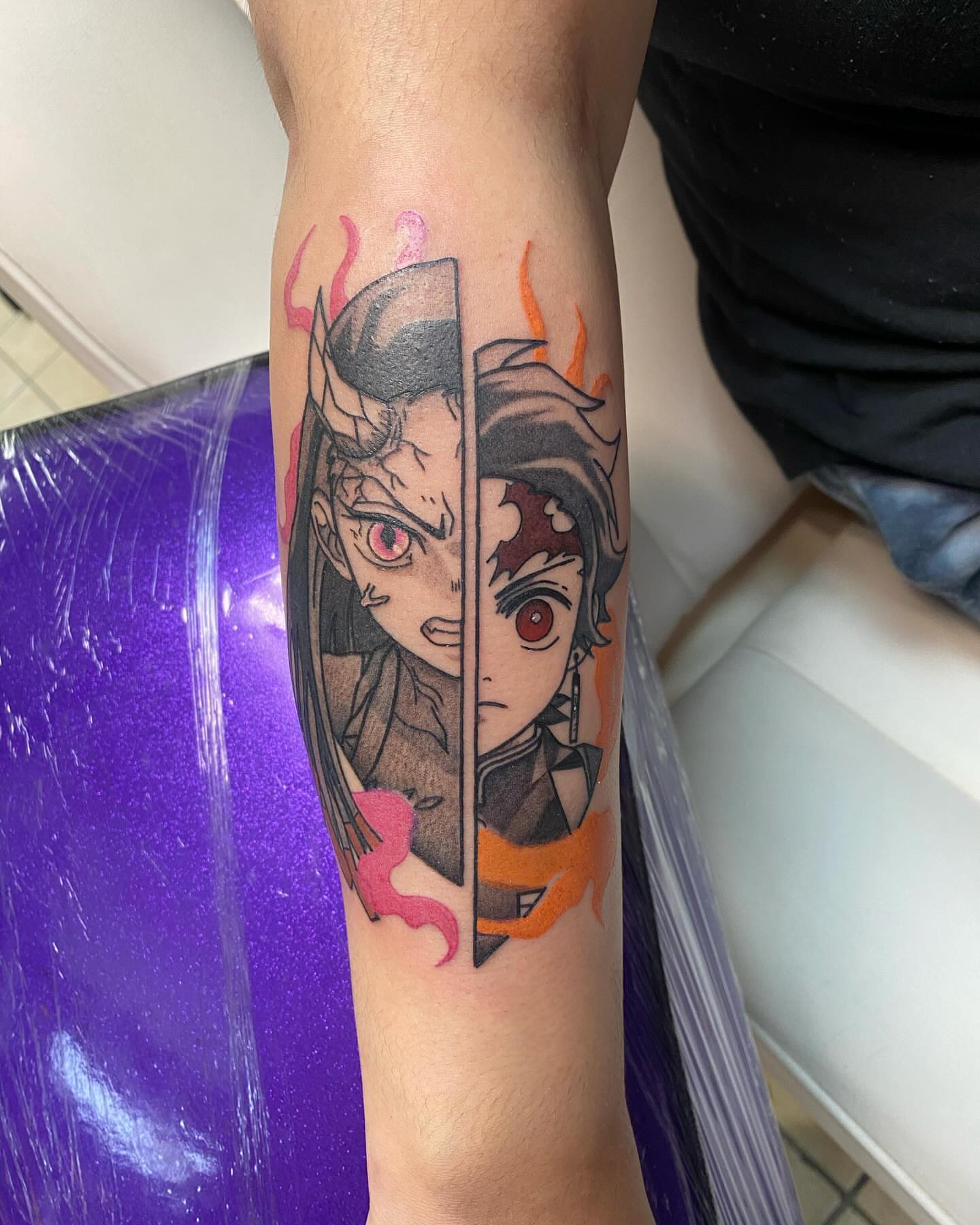 Demon boy anime tattoo on the forearm by Drew