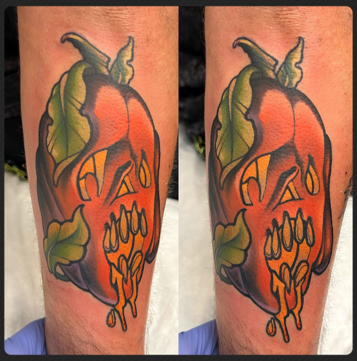 Pepper skull American traditional tattoo on the forearm by Kevin Starai