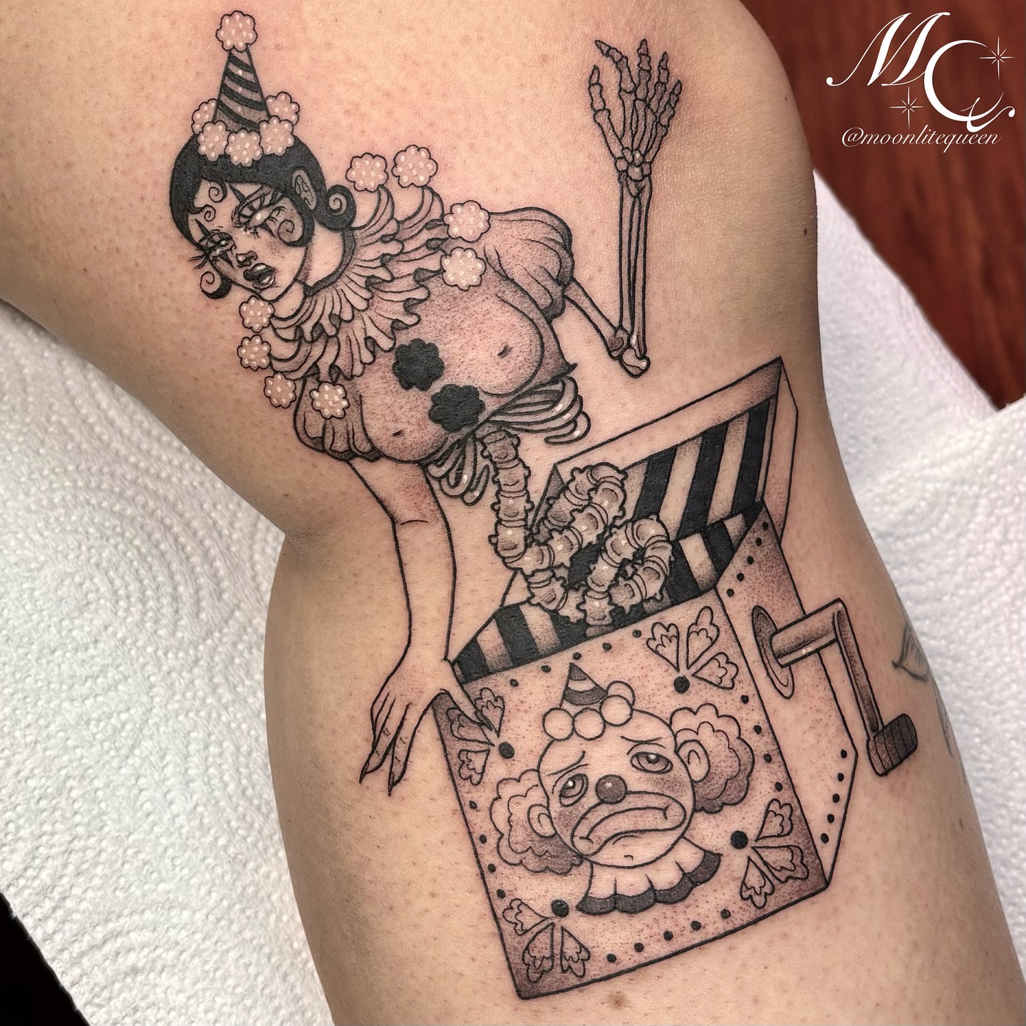 Tattoo by @moonlitequeentattooist — black_and_grey, realism