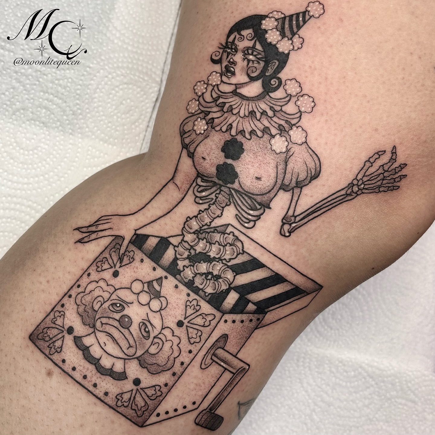 Tattoo by @moonlitequeentattooist — black_and_grey